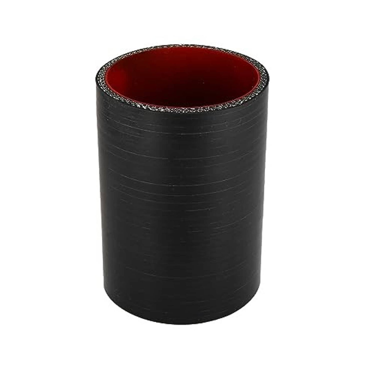 Black silicone hose coupler with red interior, textured surface and stitched outer rim