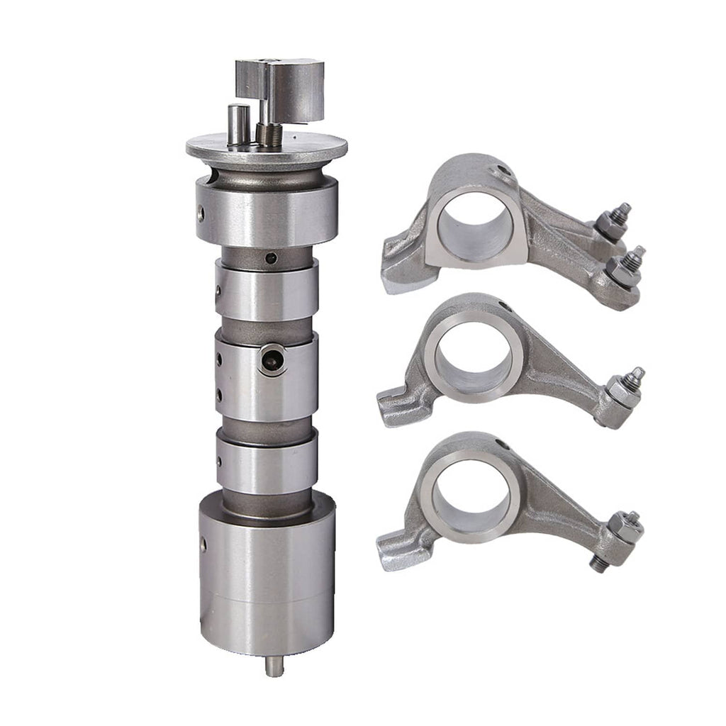 Metal camshaft assembly with three rocker arms for engine valve train components