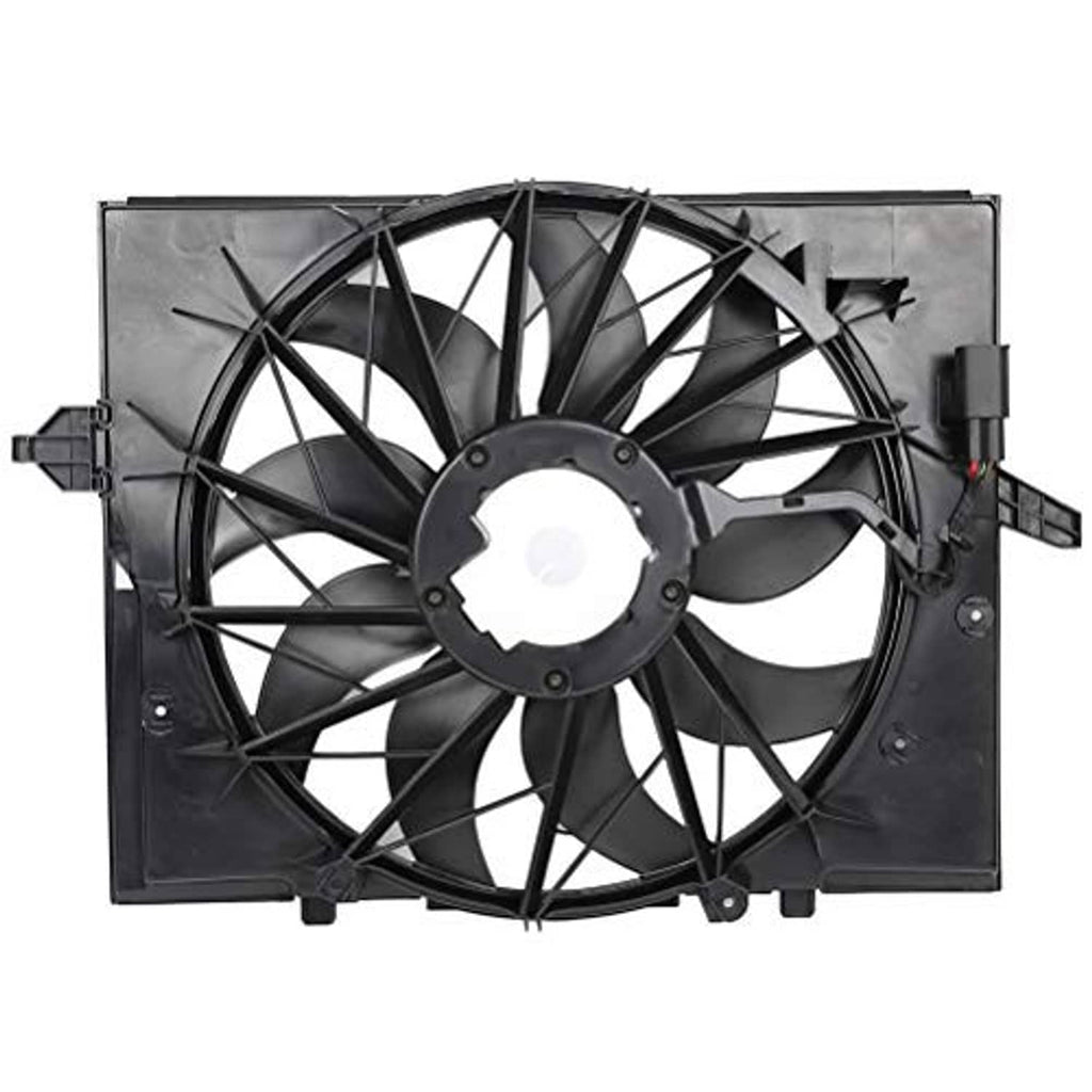 Electric radiator fan assembly with black fan blades and side mounting brackets
