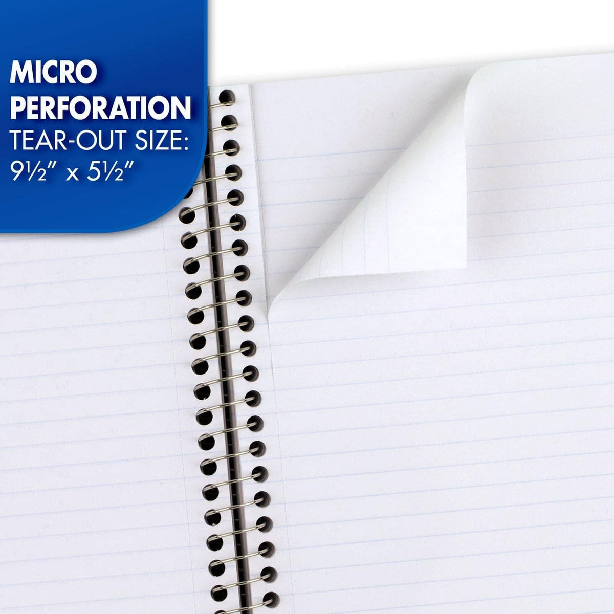Spiral notebook pages with micro perforation tear-out size 9 1/2 by 5 1/2 inches