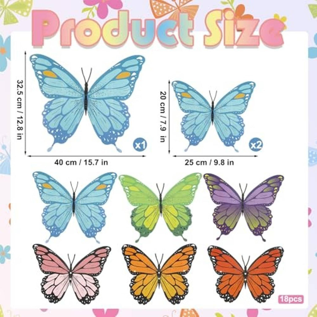 Package size chart showing butterfly cutouts, 18 pieces with measurements in cm