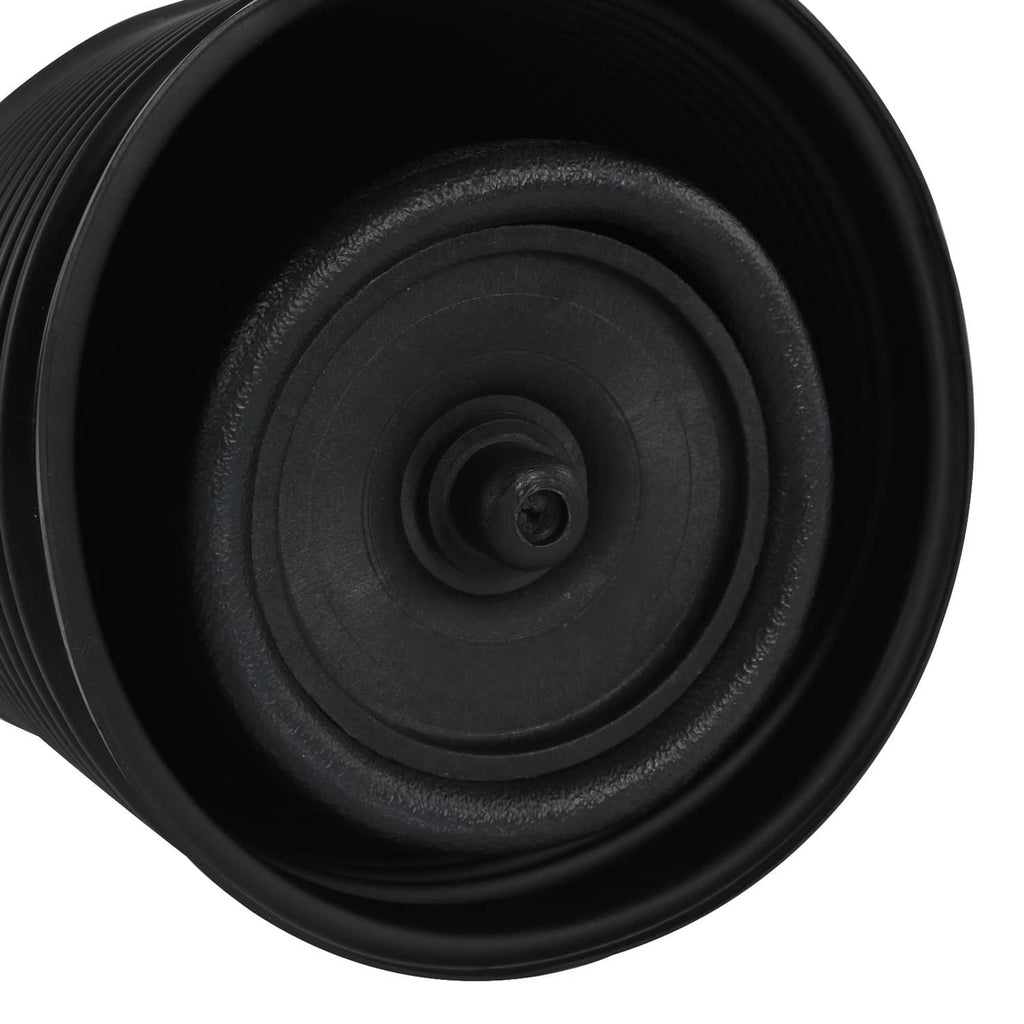 Black ribbed air spring bag end view with central valve diaphragm