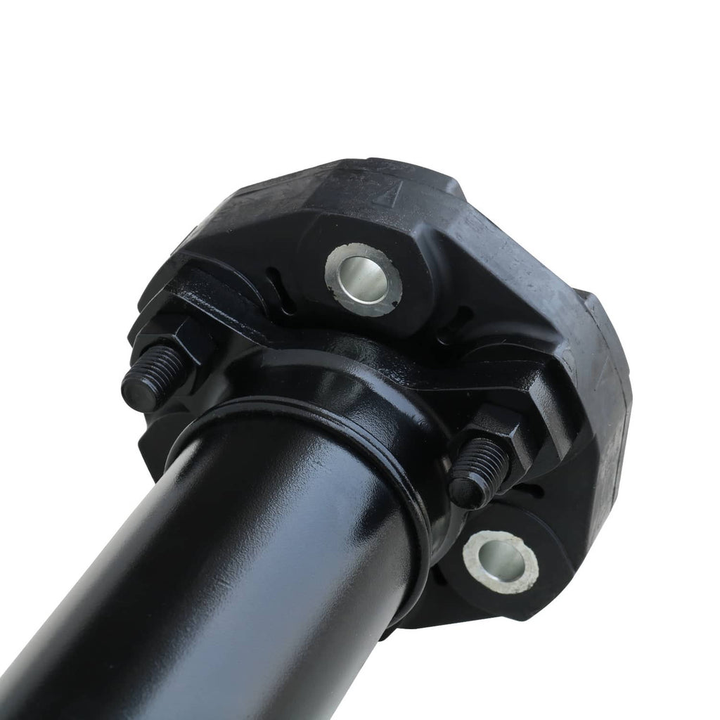 Rear drive shaft yoke joint with black metal housing and mounting bolt holes