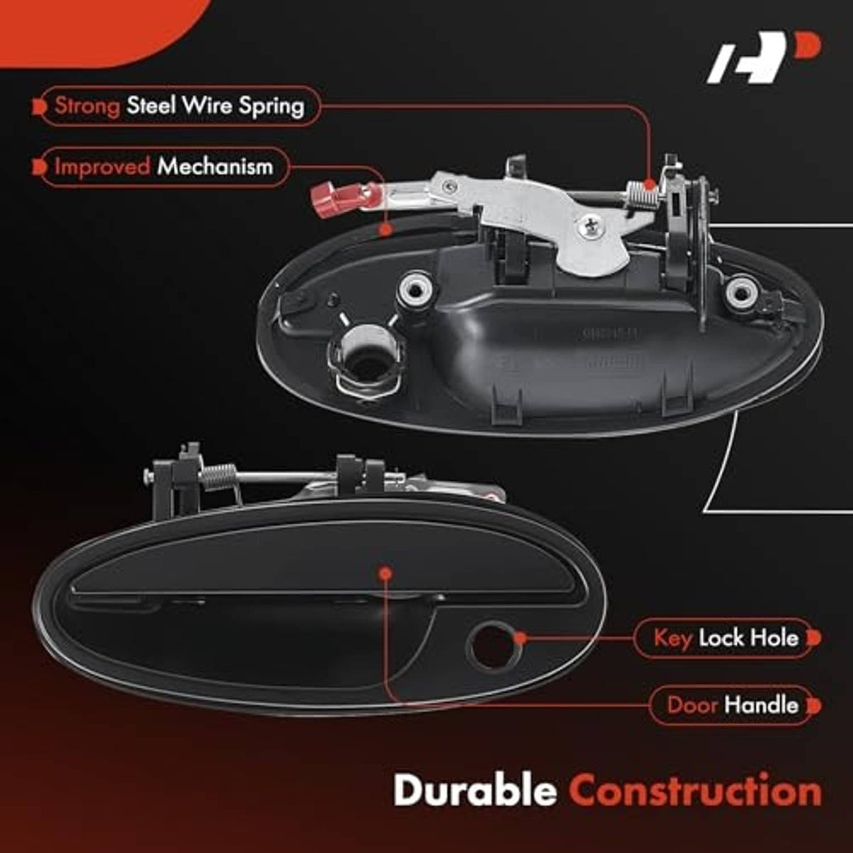 Door handle assembly showing key lock hole and mounting hardware