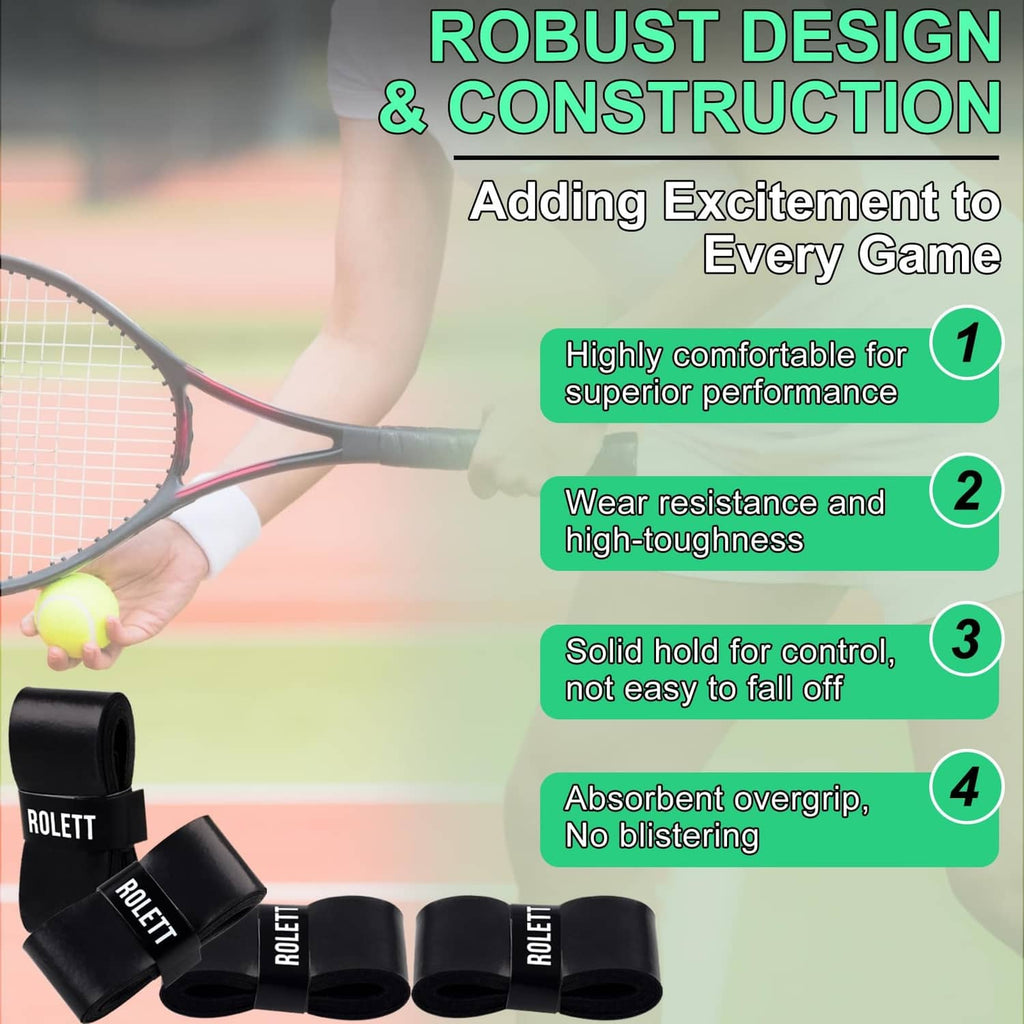 Black pre-cut grip tape strips, shaped for wrapping a racket handle