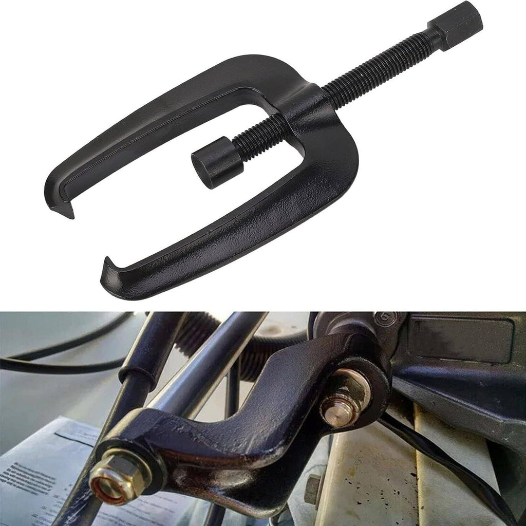 Black hydraulic steering support bracket puller tool with U-shaped jaws and threaded screw