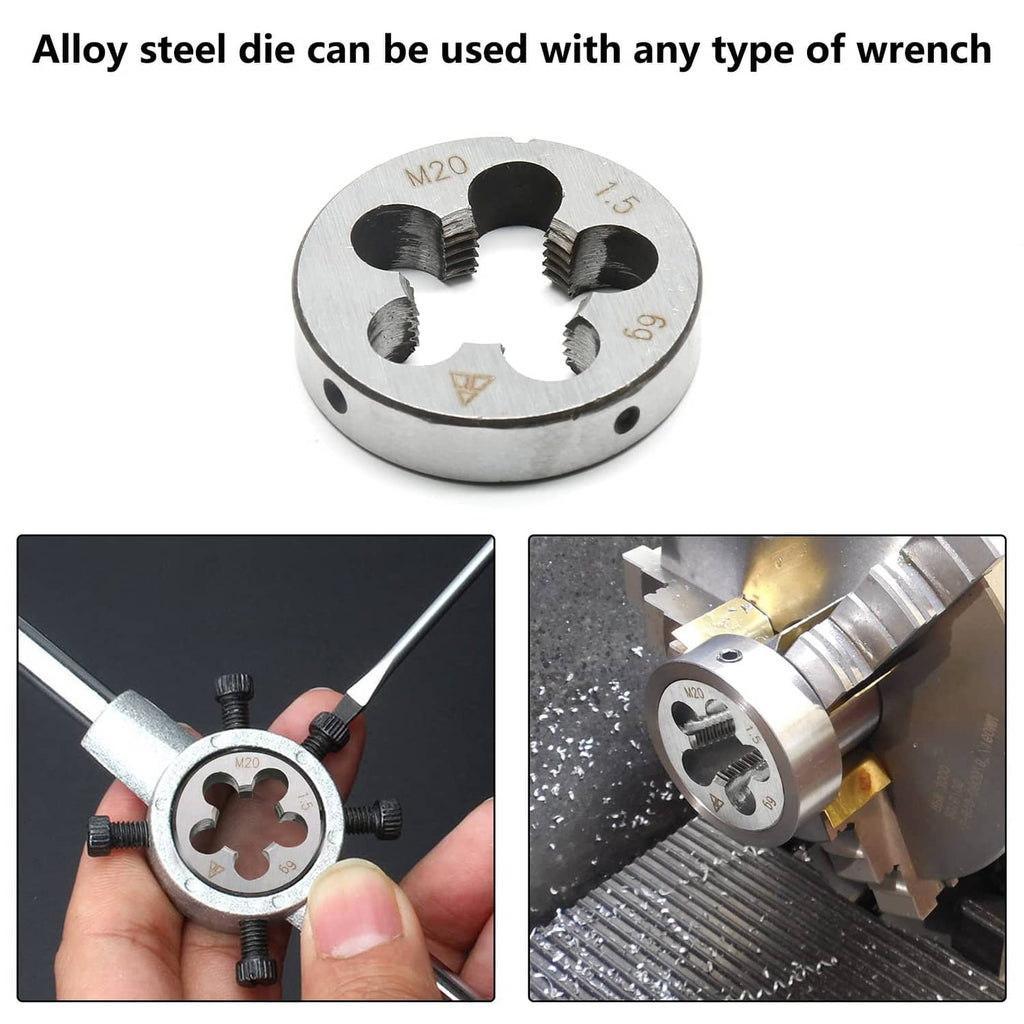 M20 right-hand thread die shown in use on a workpiece with wrench