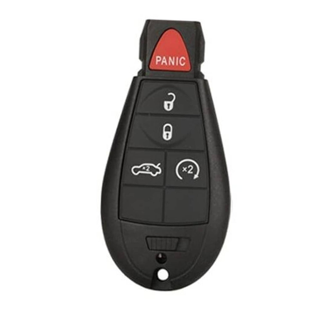 Black keyless entry remote key fob shell case with red PANIC button and 5-button layout