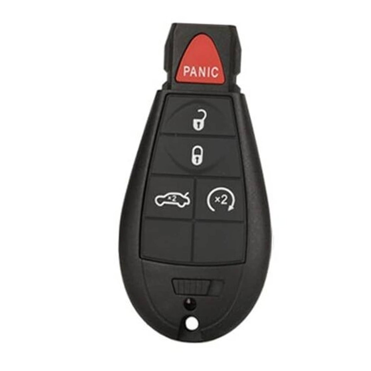 Black keyless entry remote key fob shell case with red PANIC button and 5-button layout