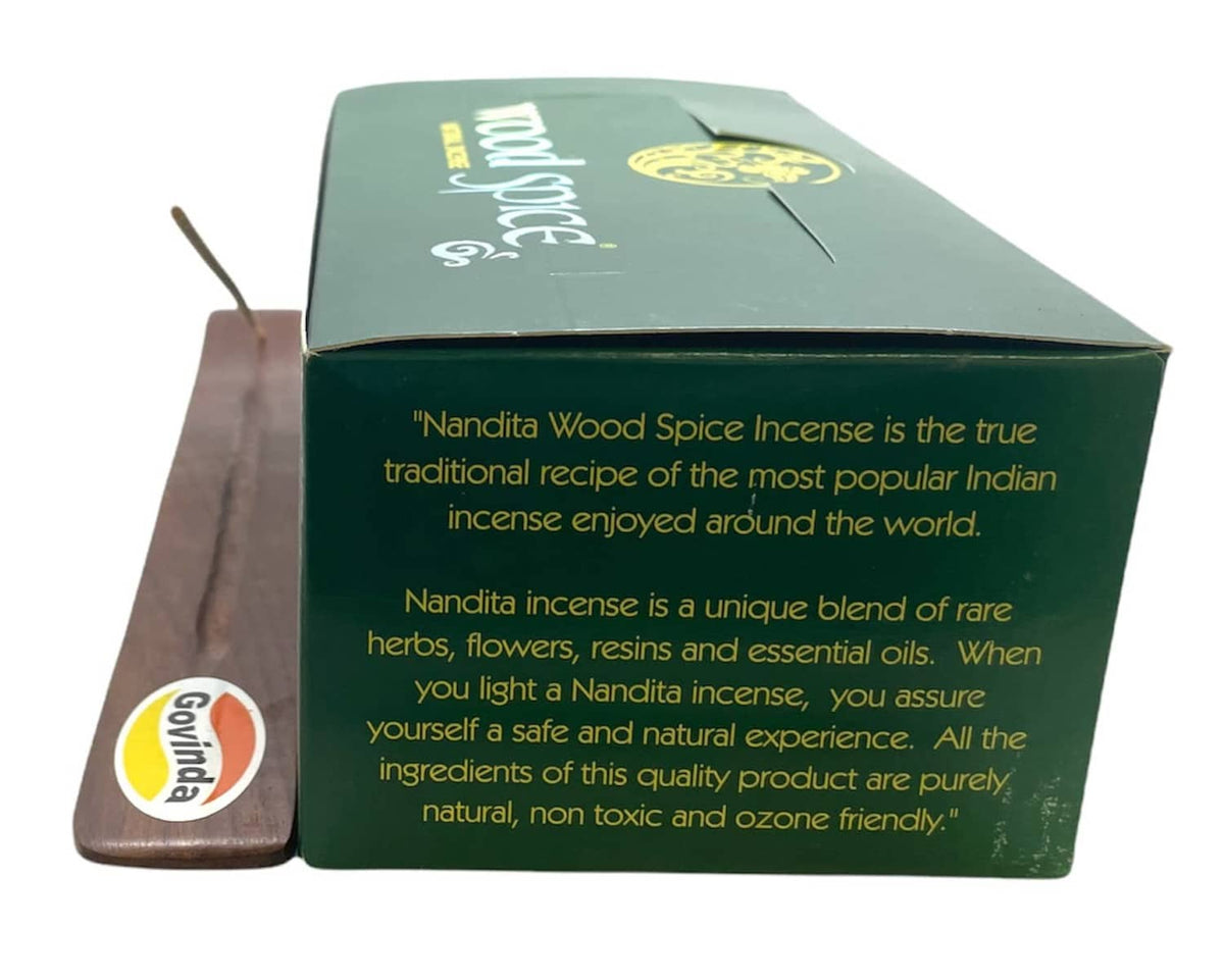 Incense kit box with text side, wood holder, and incense stick