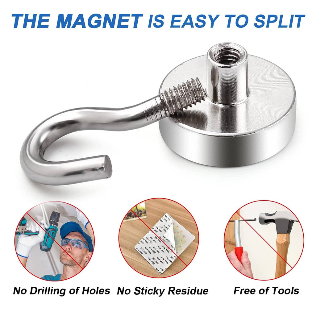 Stainless magnetic hook base with curved hook and visible threaded post