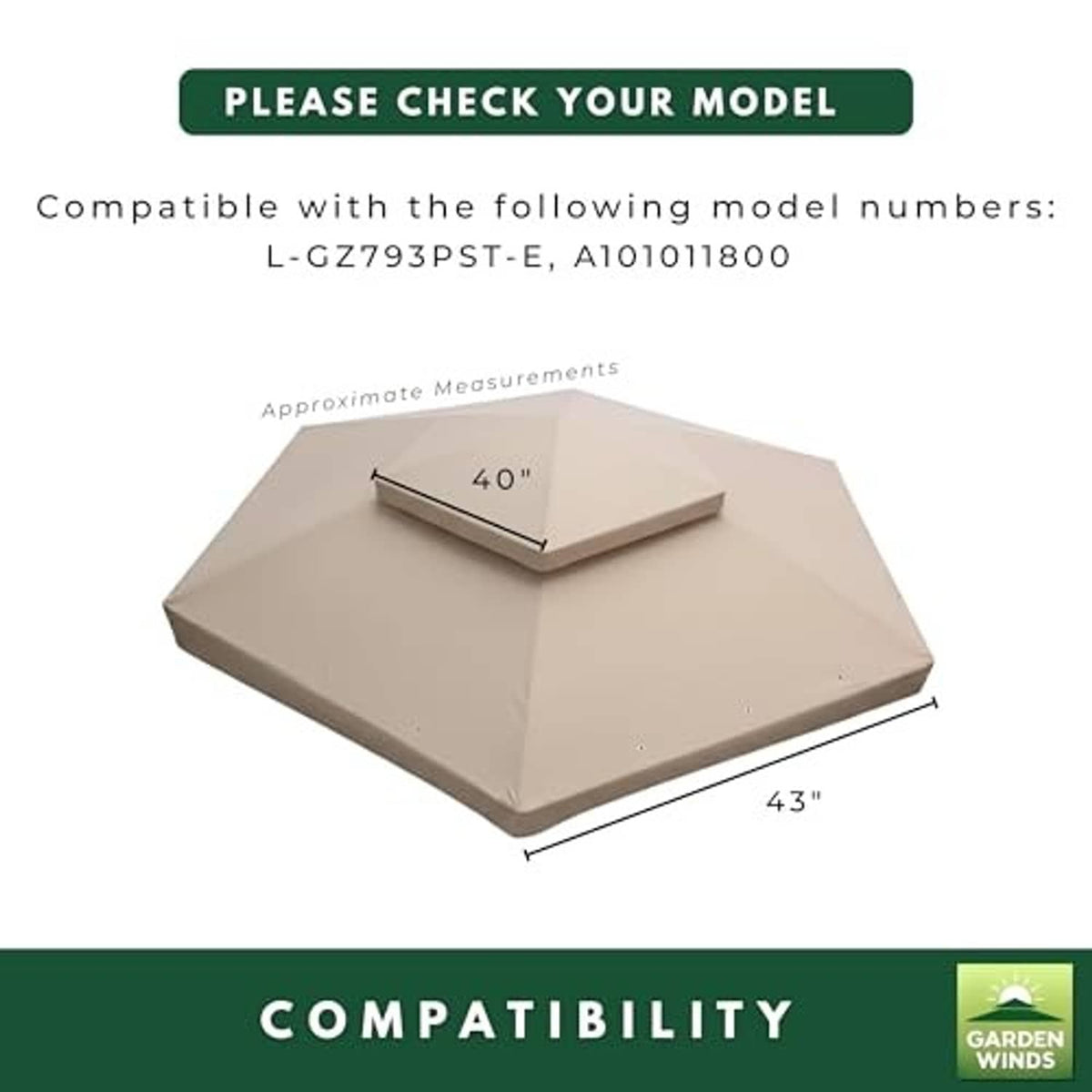 Beige replacement canopy top with approximate 40 in height and 43 in width