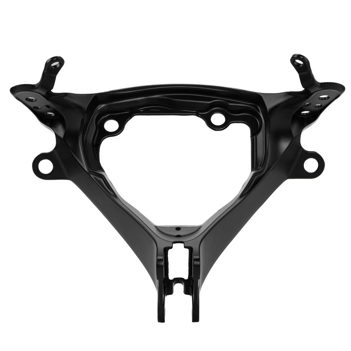 Black upper fairing bracket frame with front cutout and bolt holes