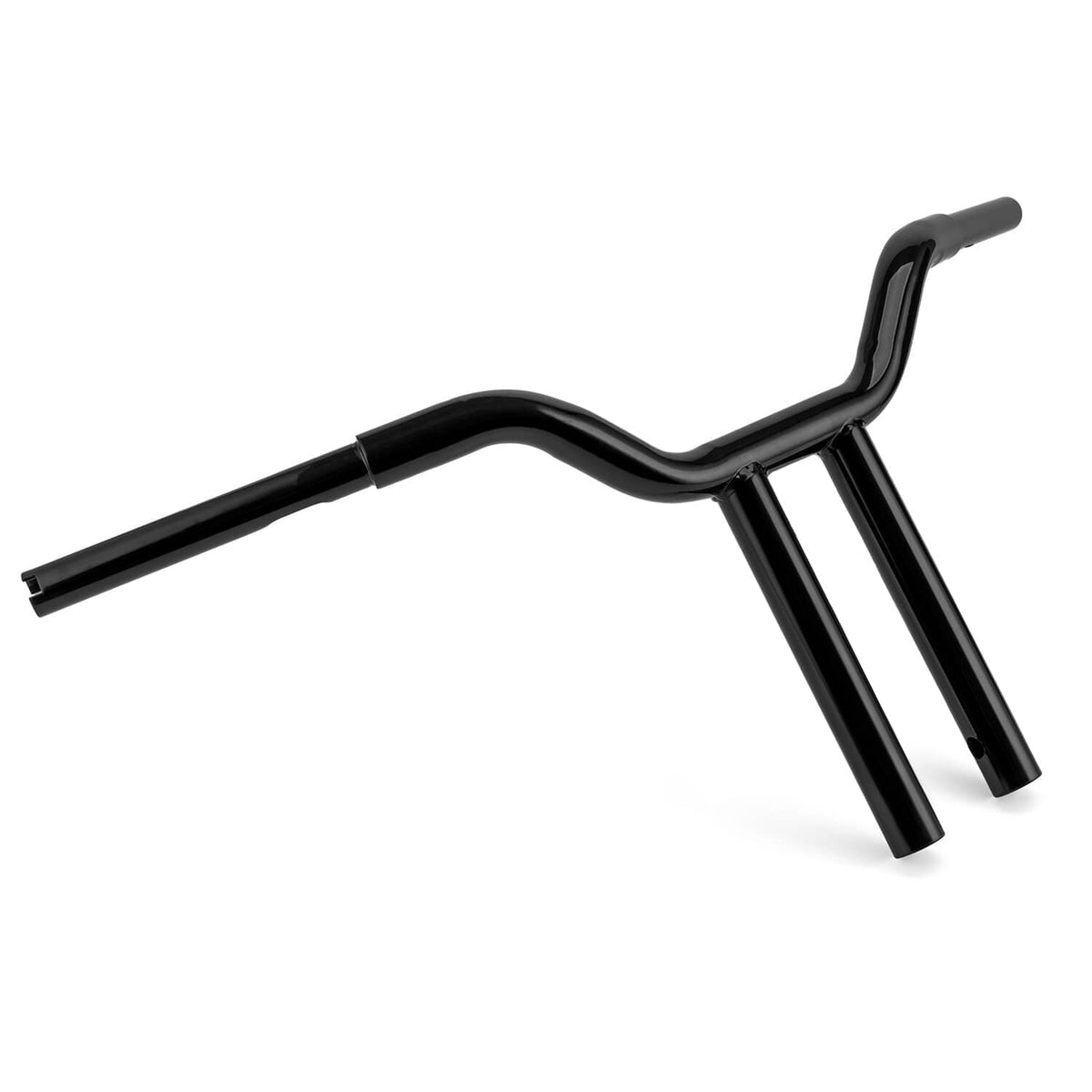 Black T-bar handlebar with sweeping curve and angled end sections, side view