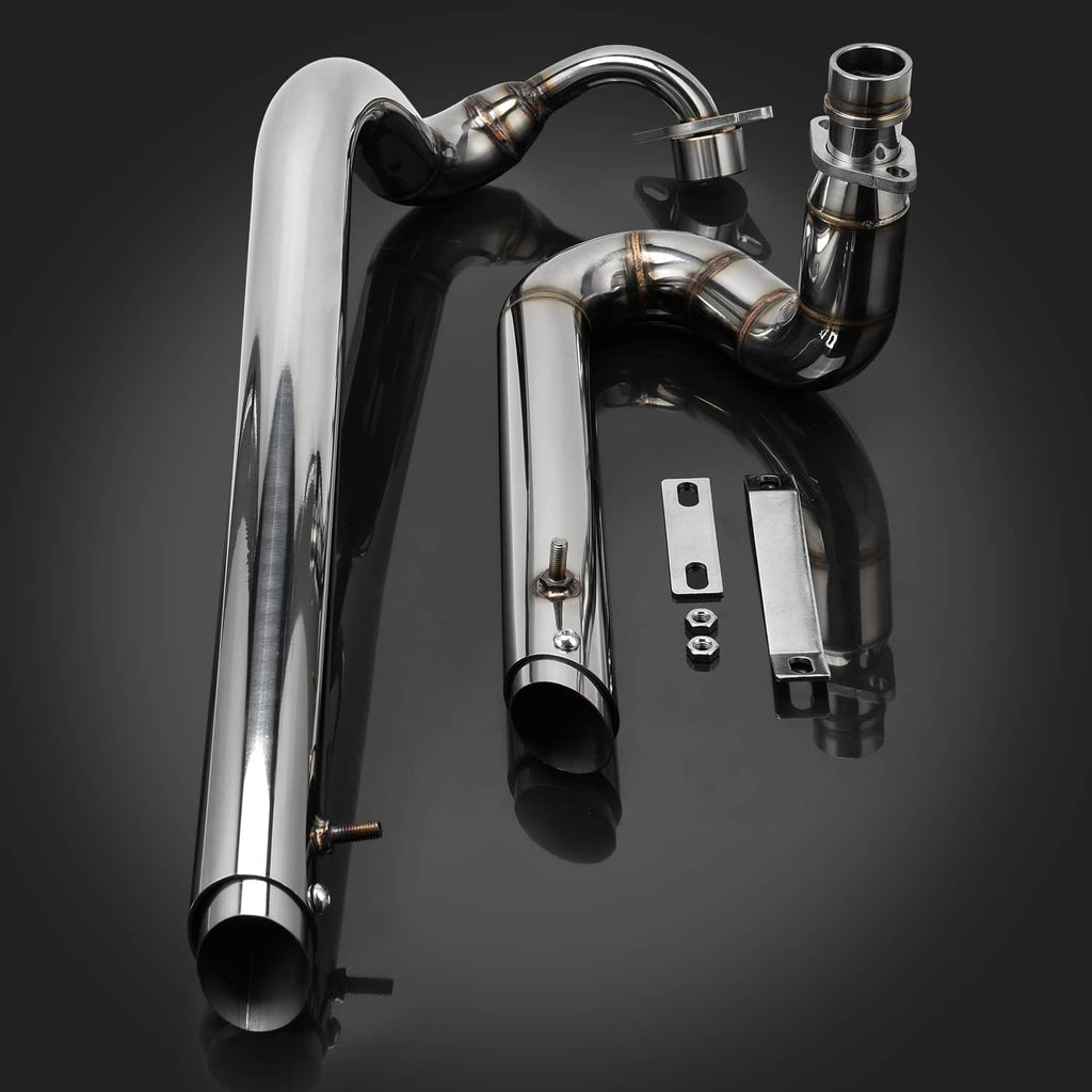 Staggered motorcycle exhaust pipe system with chrome headers and mufflers