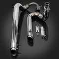 Staggered motorcycle exhaust pipe system with chrome headers and mufflers