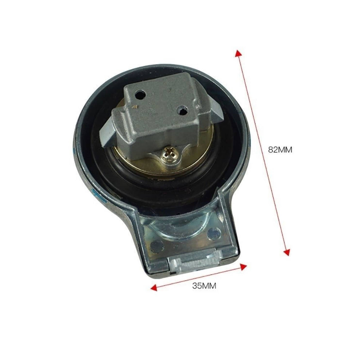 Fuel gas tank cap lock cylinder assembly with base plate, black and silver