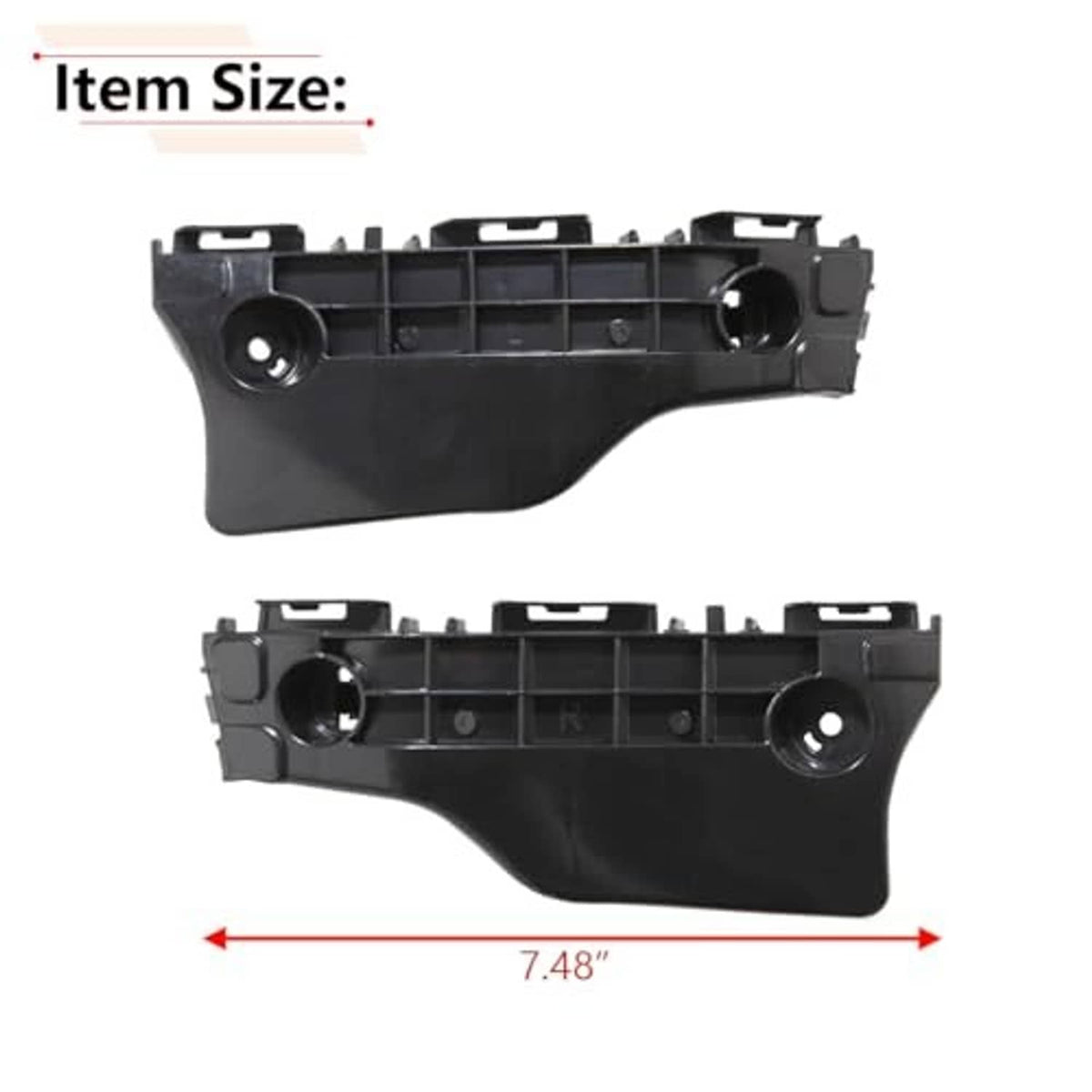 Black front bumper bracket with two round openings and top mounting clips