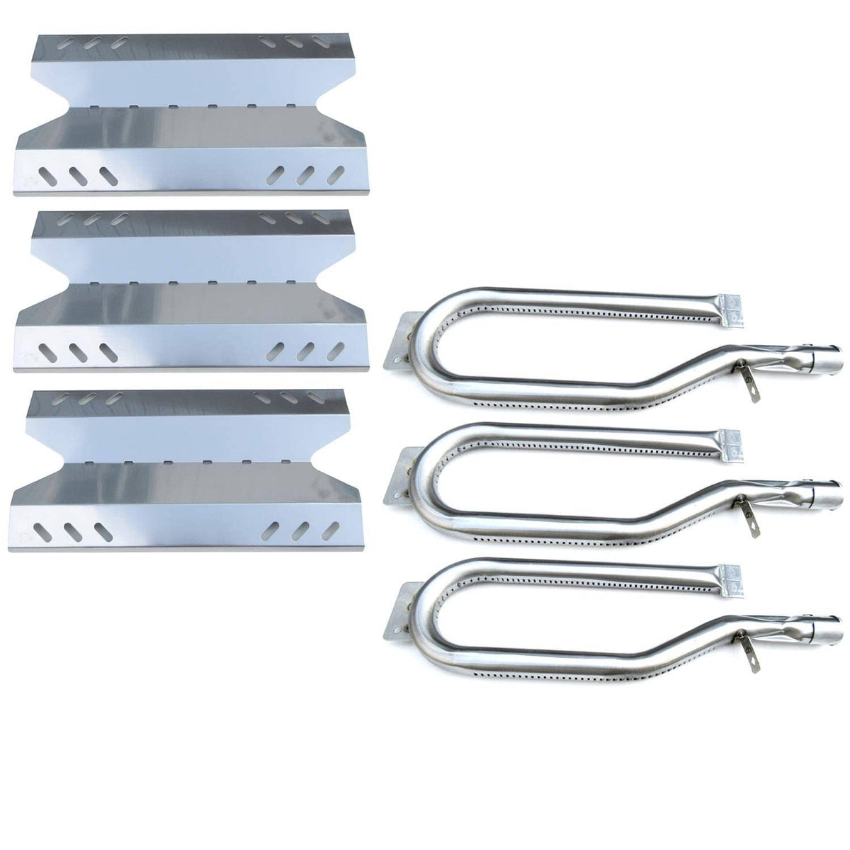 Stainless steel BBQ replacement parts set: burner tubes and multiple vented heat shield plates
