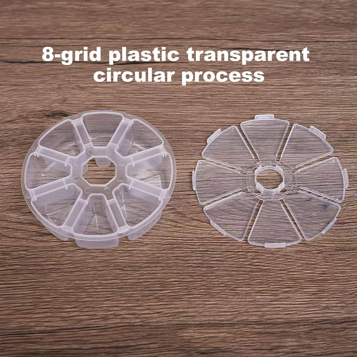 Clear round 8-compartment jewelry storage box with circular divider tray