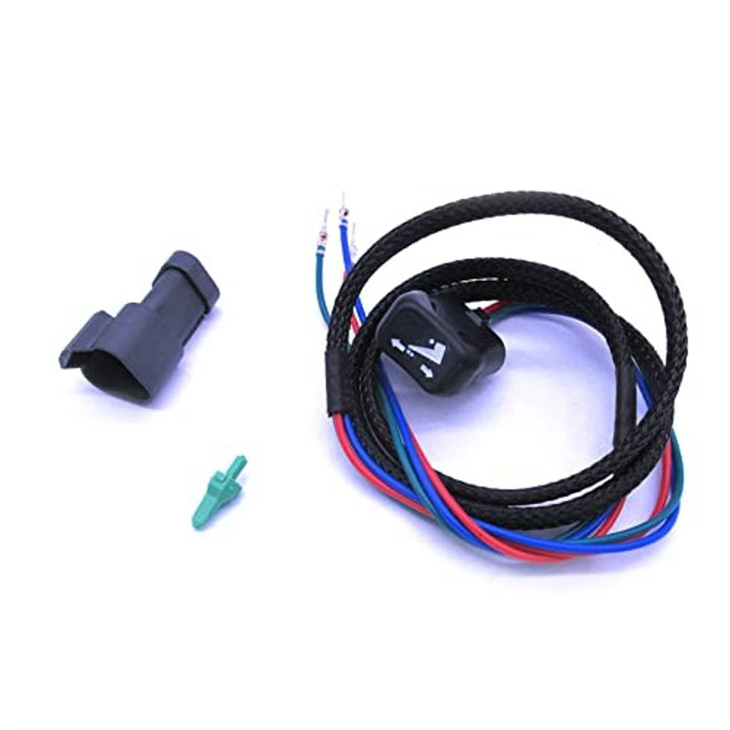 Trim tilt PTT switch wire harness with black switch body, separate plug, and teal terminal