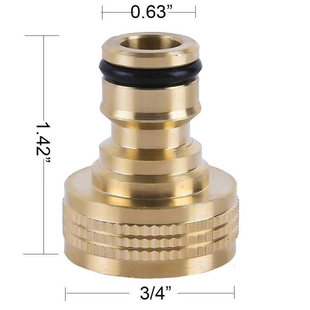 3/4 in brass garden hose connector with knurled grip and black rubber seal