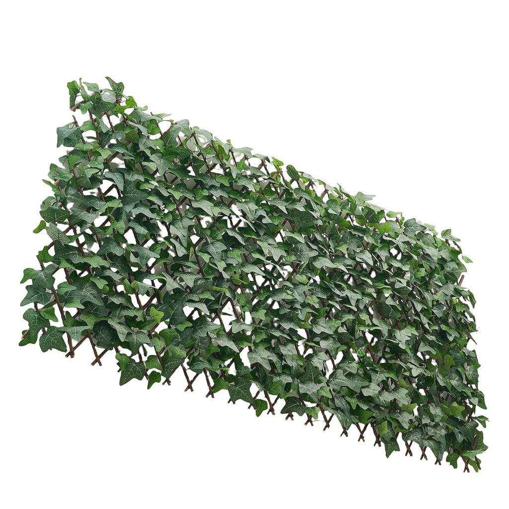 Artificial privacy screen panel with dense green faux ivy leaves and textured coverage