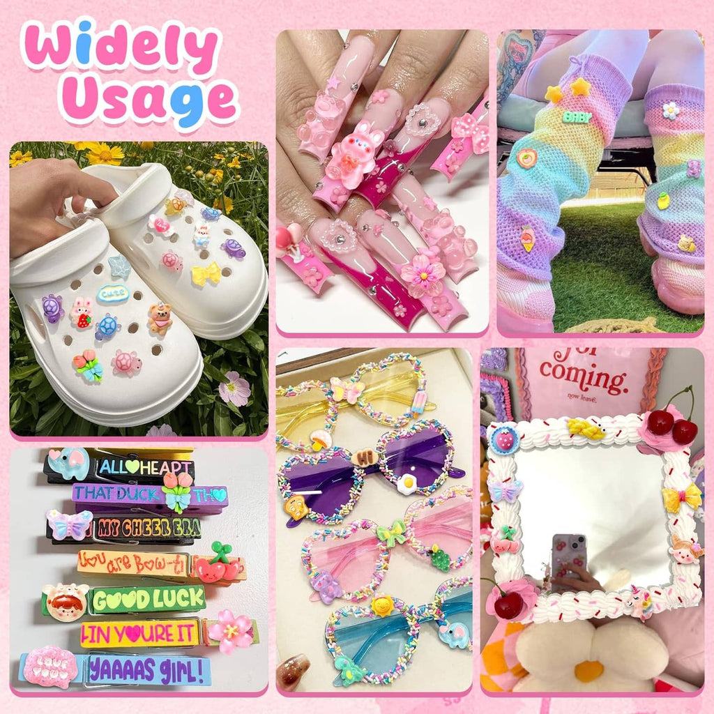 Slime charms decorating shoes, colorful jelly resin pieces for custom footwear.