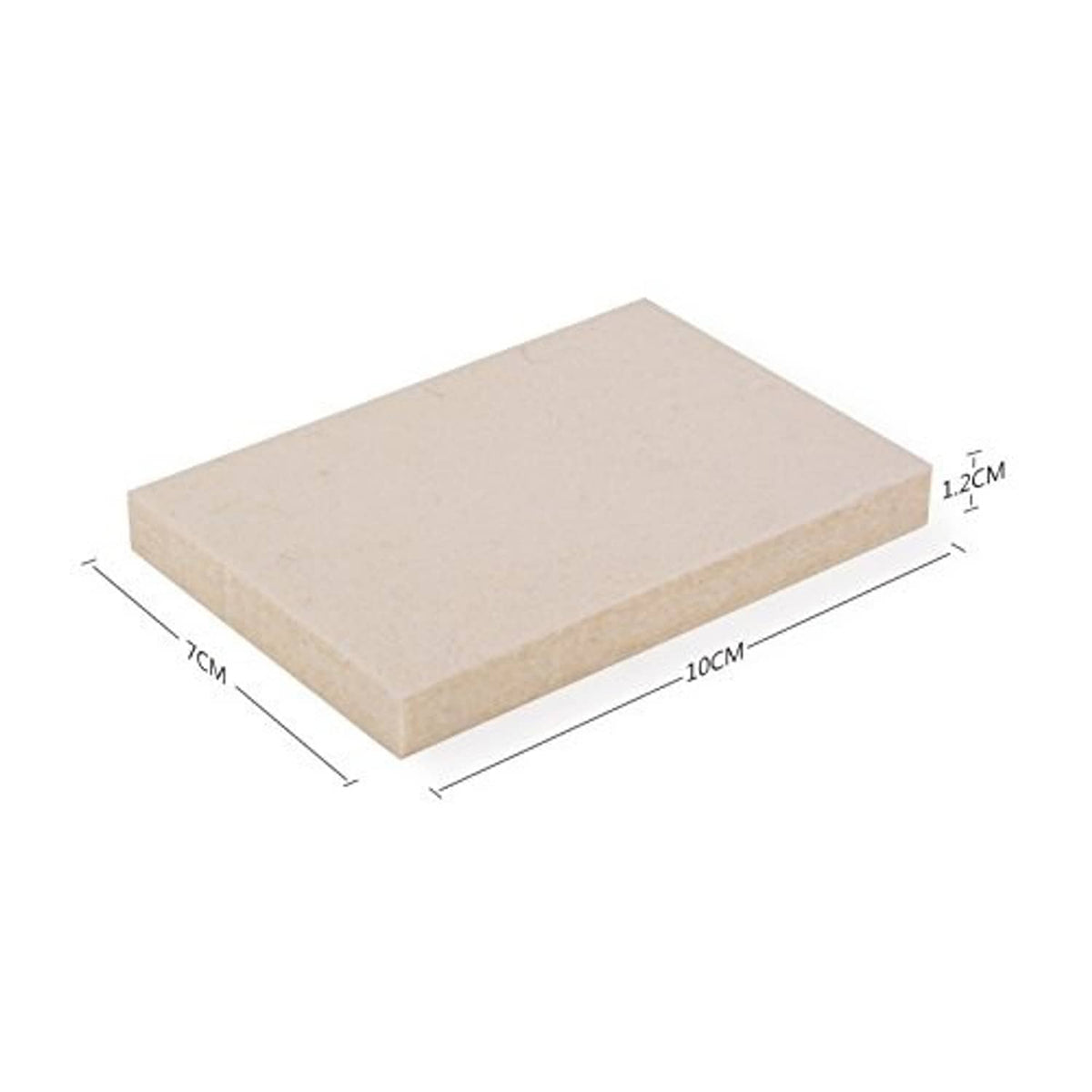 Rectangular light beige felt squeegee pad with visible size labels (10 x 7 x 1.2 cm)