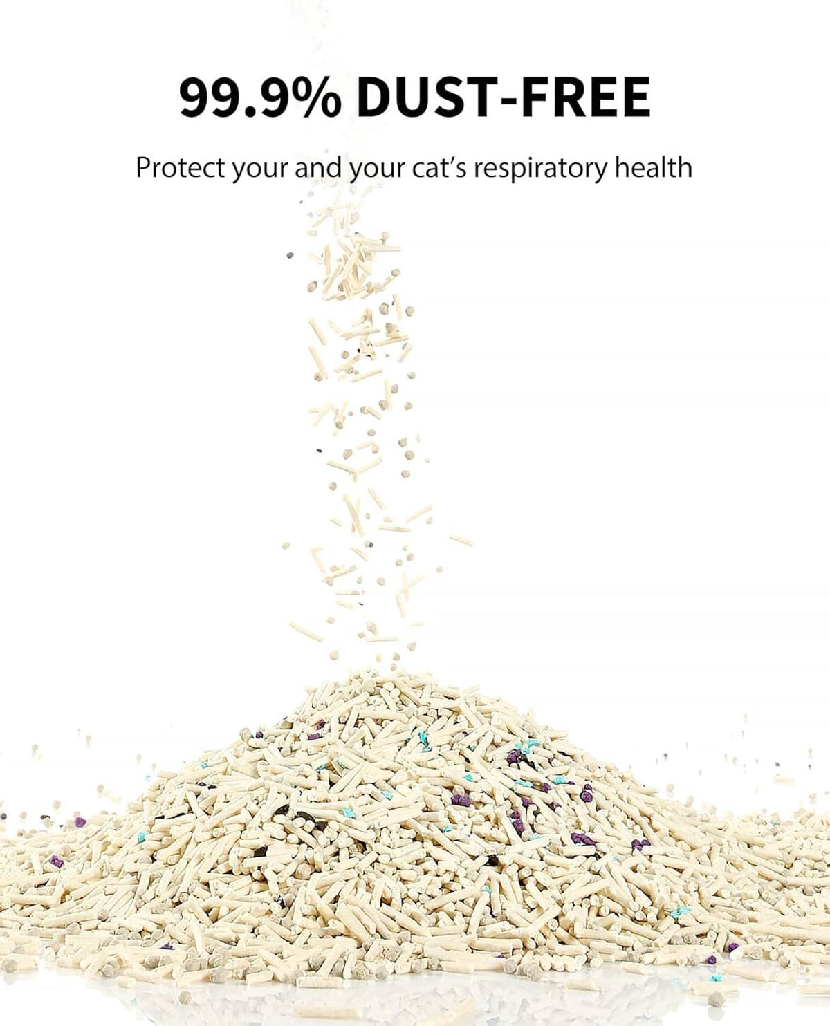 Dust-free cat litter showing falling light beige particles
