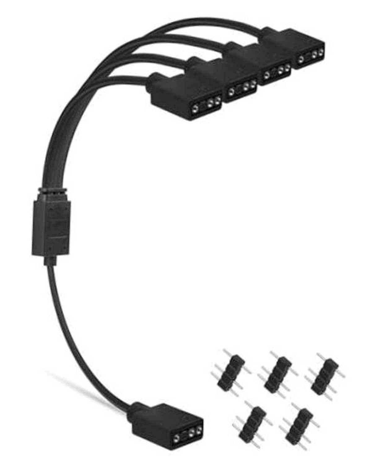 Black 3-pin ARGB splitter cable with one male and four female connectors