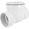 White PVC backwater valve with 1-1/2 in threaded connections