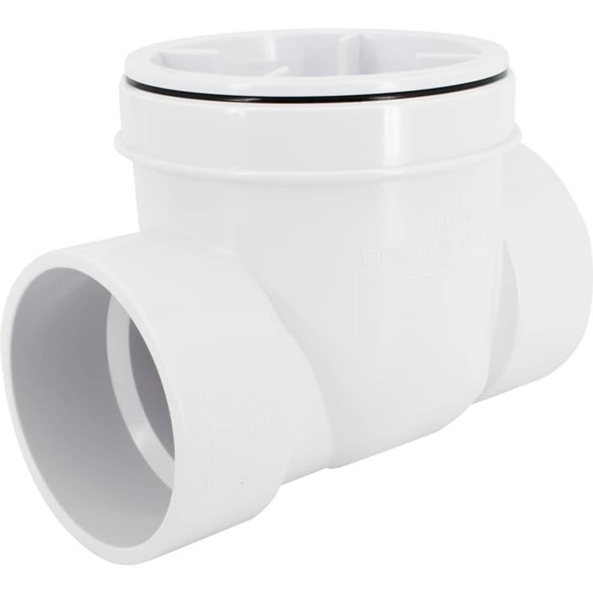 White PVC backwater valve with 1-1/2 in threaded connections