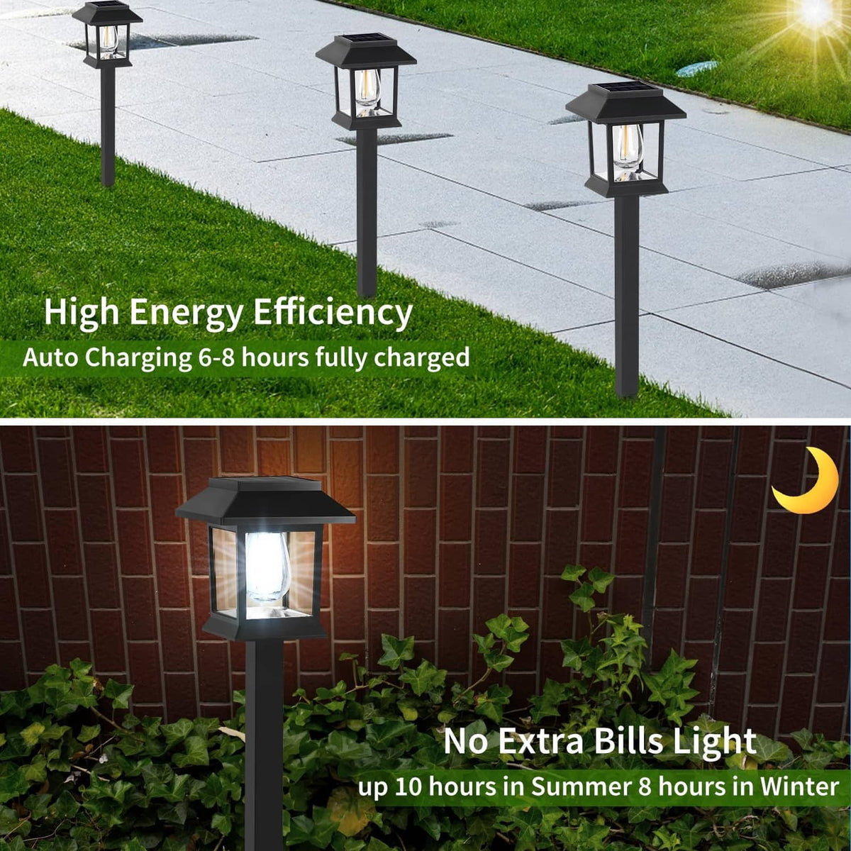 Black solar pathway lantern lights with automatic charging for nighttime glow