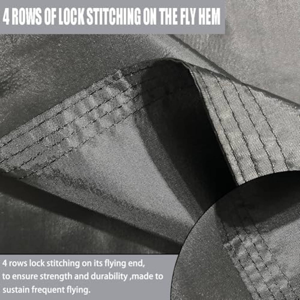 Double-sided nylon flag hem with lock stitching near the flying end