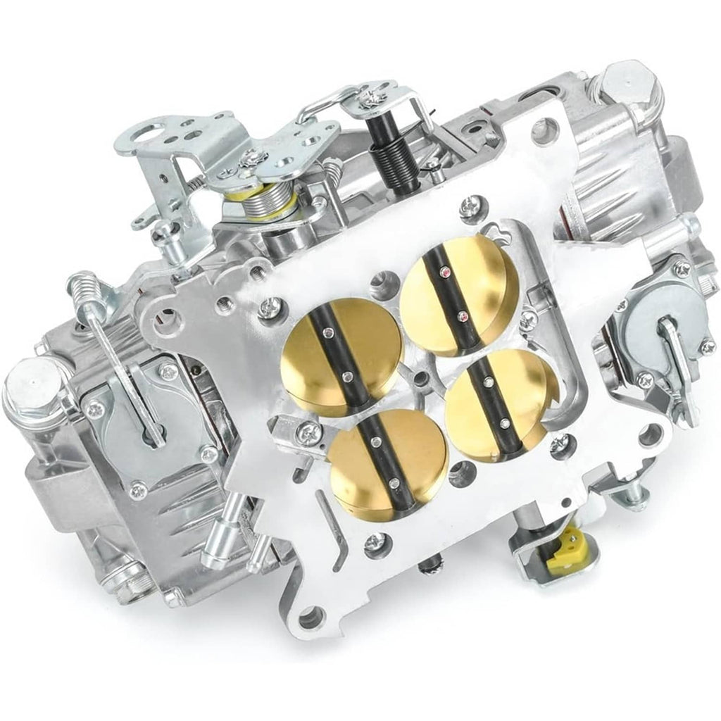 Carburetor top view with four gold throttle plates and black-and-gold accent screws