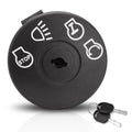 Black ignition switch with key set, circular control panel with icons