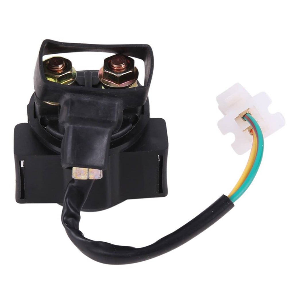Starter solenoid relay with black terminals and multi-color wire pigtail connector