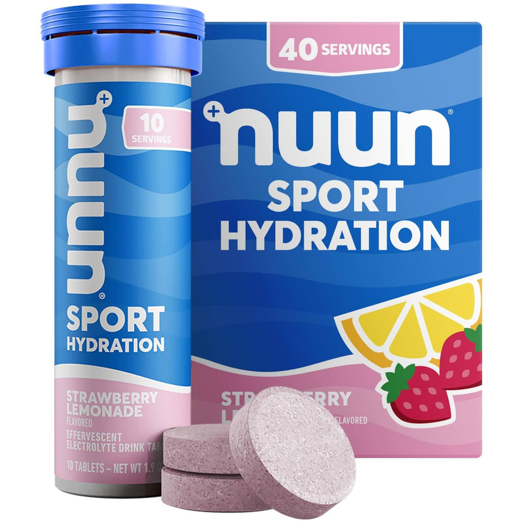Nuun Sport hydration tablets tube with strawberry lemonade tablets and blue cap