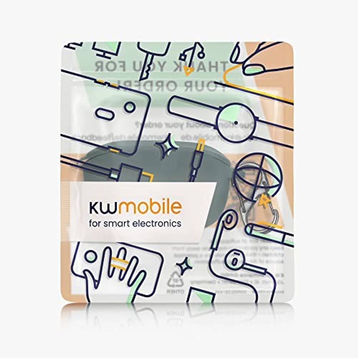 Retail packaging for a wireless earbud silicone case with electronics-themed graphics