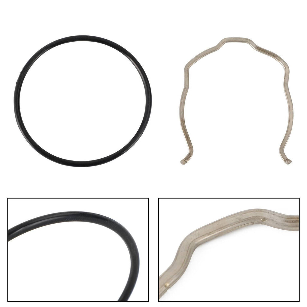 Black O-ring seal gasket and silver retaining clip set for car charge pipe