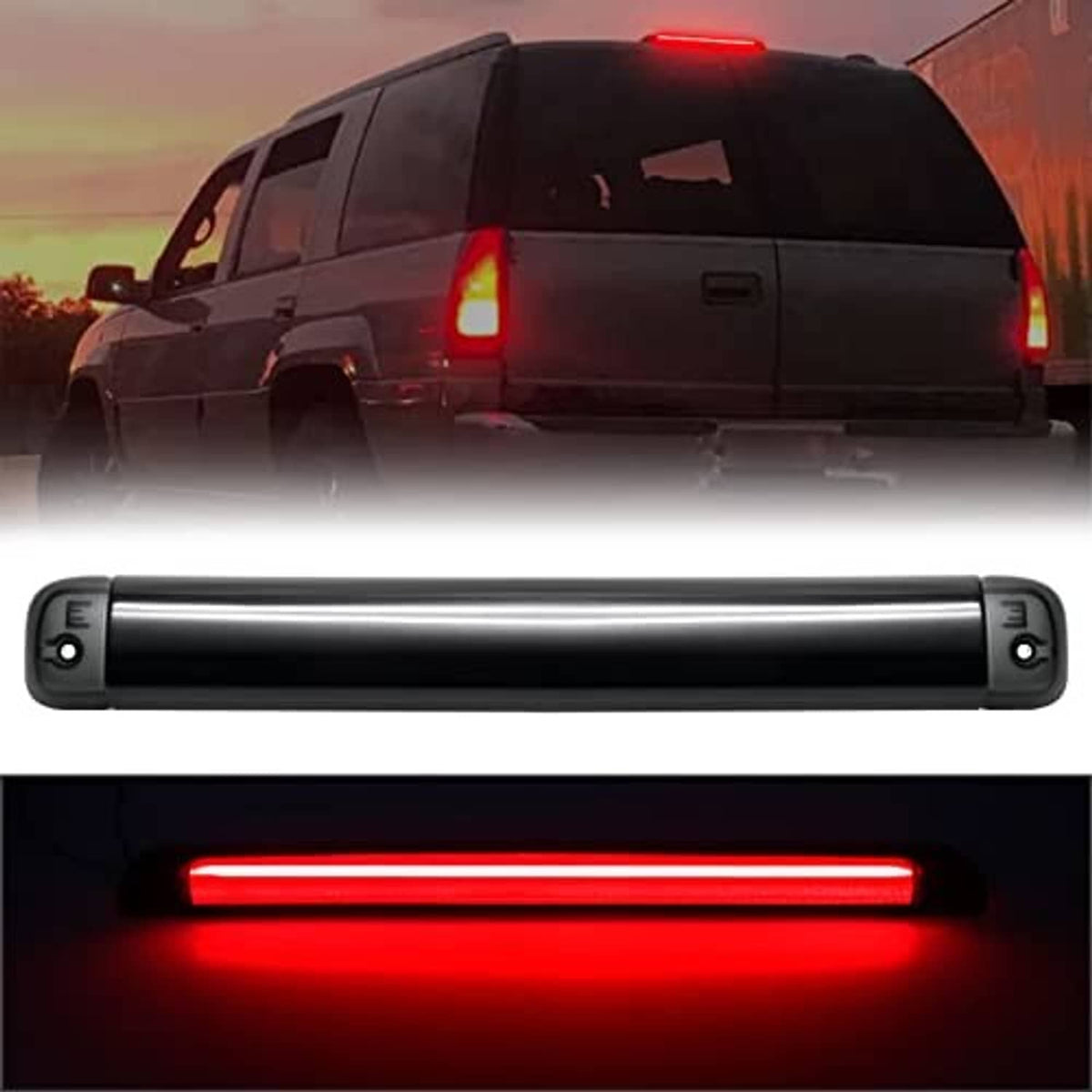 LED third brake light assembly, black bar with red illuminated center strip