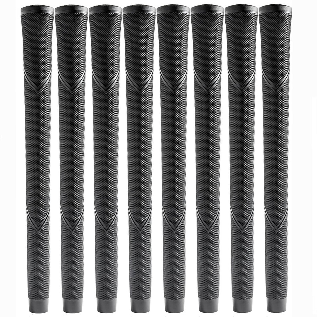Oversize jumbo black golf club grips with textured diamond pattern, set of 8