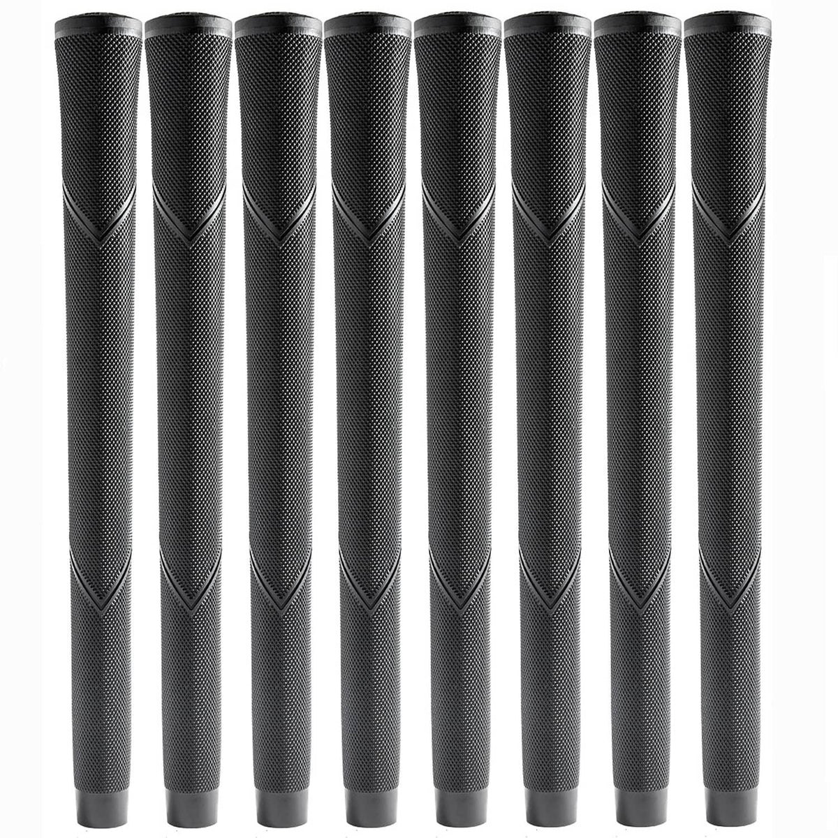 Oversize jumbo black golf club grips with textured diamond pattern, set of 8