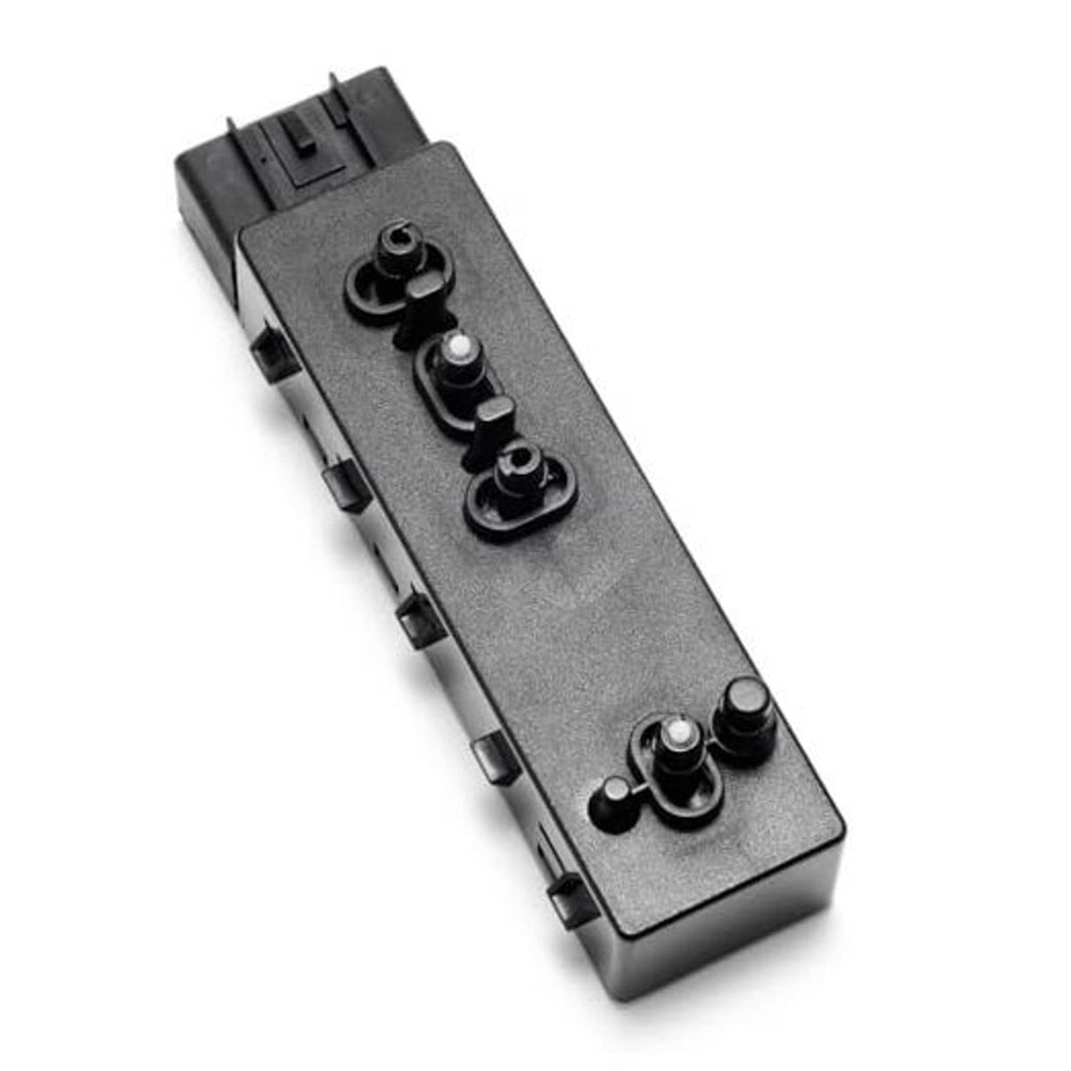 Power seat switch with four black control buttons on a dark gray panel