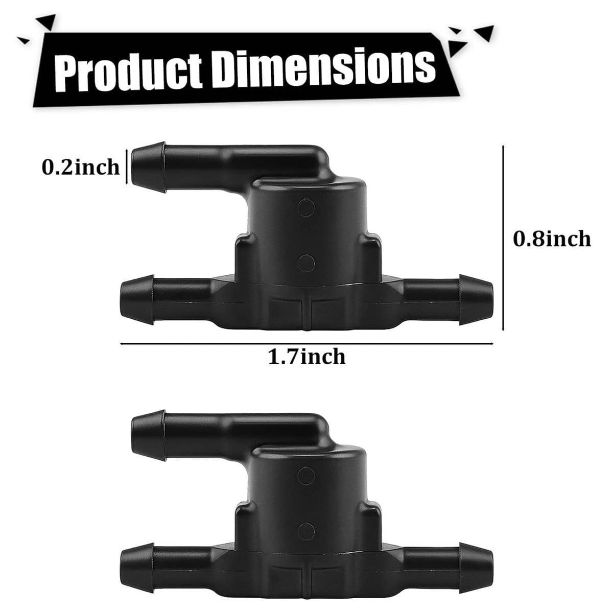 Windshield washer check valve with hose ports, product dimensions shown