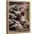 Framed Jesus and lamb canvas wall art, Jesus in robe with wolves and a lamb