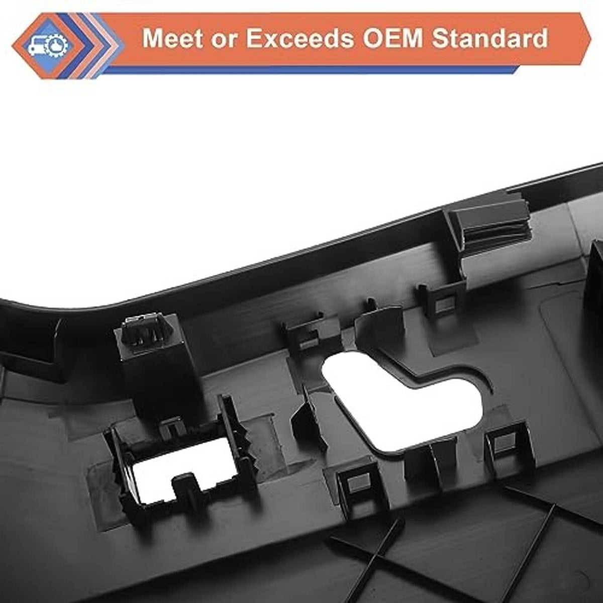 Black seat track cover bezel underside with molded mounting clips