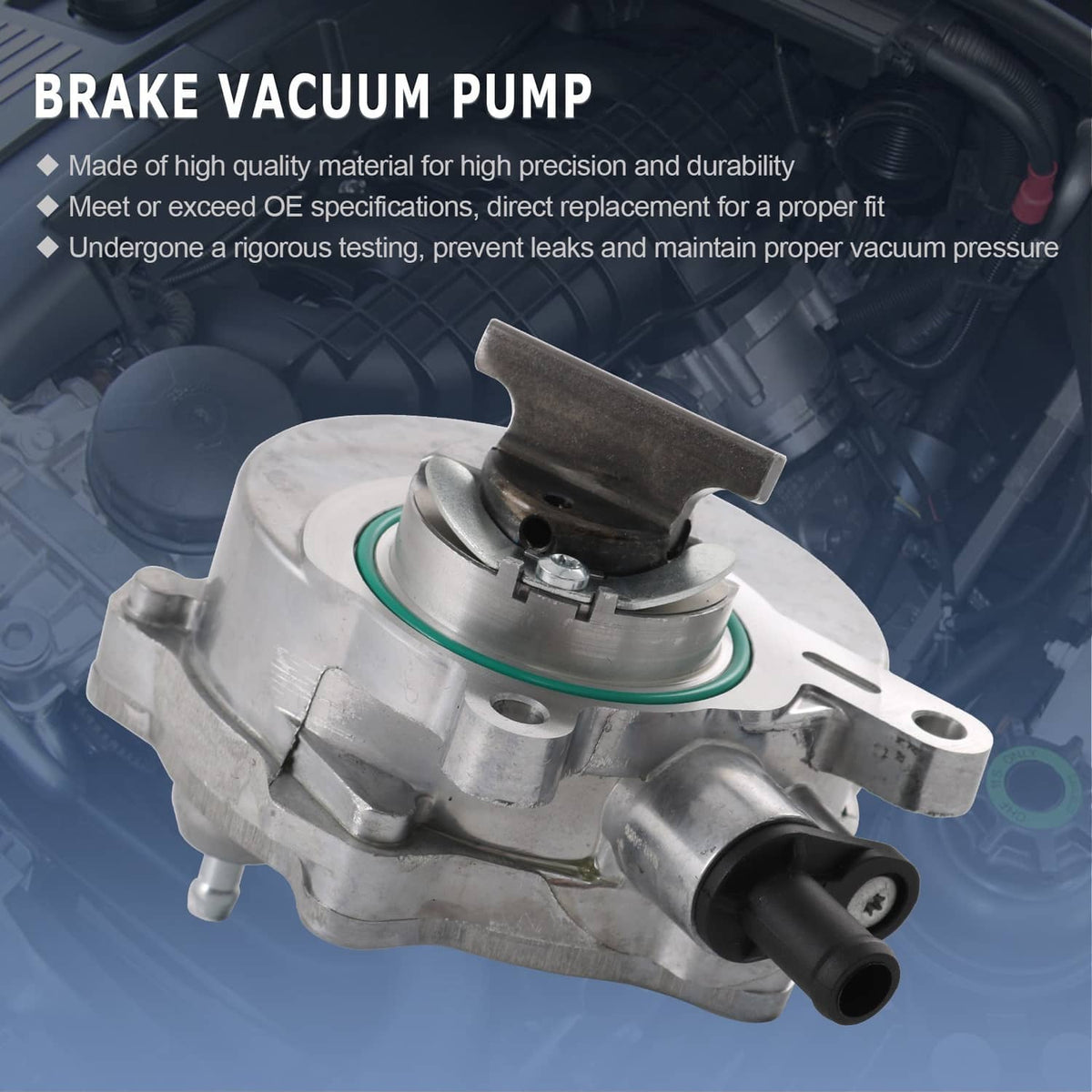 Brake vacuum pump with top bracket and black vacuum hose port