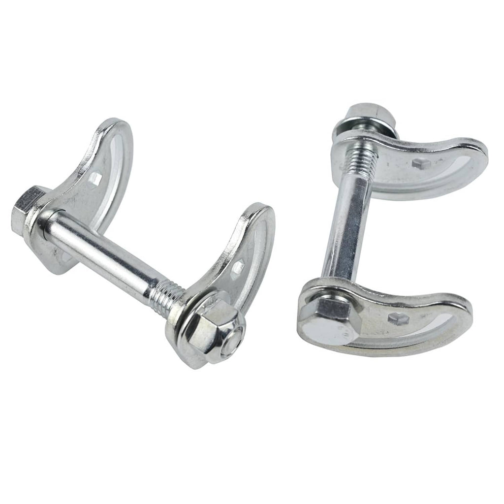 Set of silver cam bolts with U-shaped washers and hex nuts